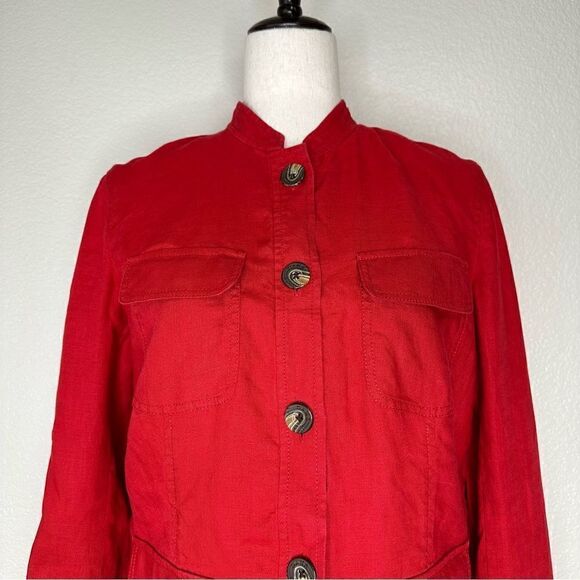 Dana Buchman 100% Linen Red Button Down Jacket Shacket - Picture 2 of 12